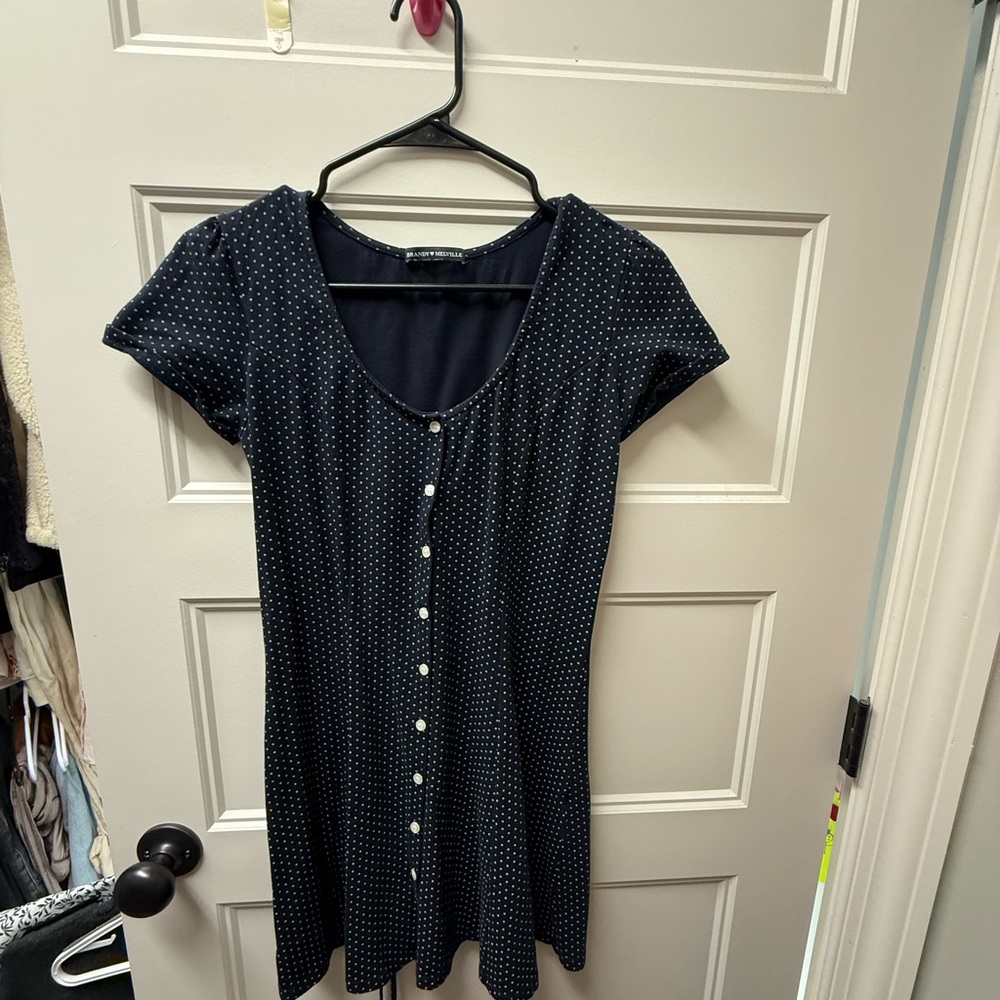 Brandy Melville Navy Polka Dot Button-Front Dress